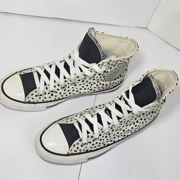 Converse Black and Cream Polka Dot High-Tops Sz 8 - Picture 7 of 9